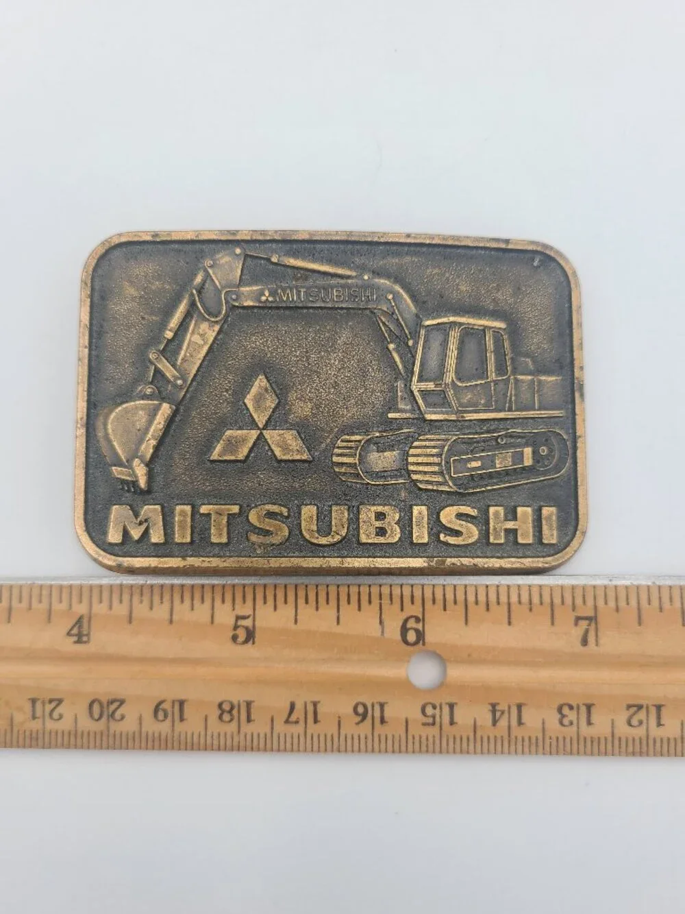 Vintage Mitsubishi Excavator Belt Buckle Construction Heavy Equipment USA